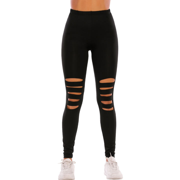 Women's tight black ripped leggings