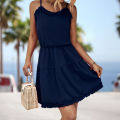 bellylady Women Summer Spaghetti Strap Dress Sleeveless Backless Solid Color Swing Mini Dresses A Line Short Dress. 