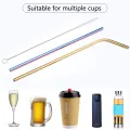 Reusable 304 Stainless Steel Straws Straight Bent Metal Drinking Straw with Cleaning Brush Set Party Bar Accessories. 