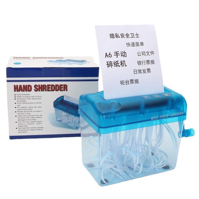 Mini Shredder Strip Cut Paper Shredder Hand Shredder with Clear Basket Paper Documents Cutting Tool for Office Home Desktop