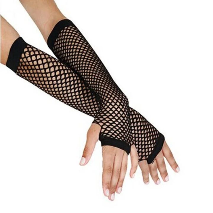 【NEW】 2023 Punk Goth Lady Disco Dance Costume Lace Fingerless Mesh Fishnet Gloves Motorcycle Protection Black Cheap Car Glove Freeship