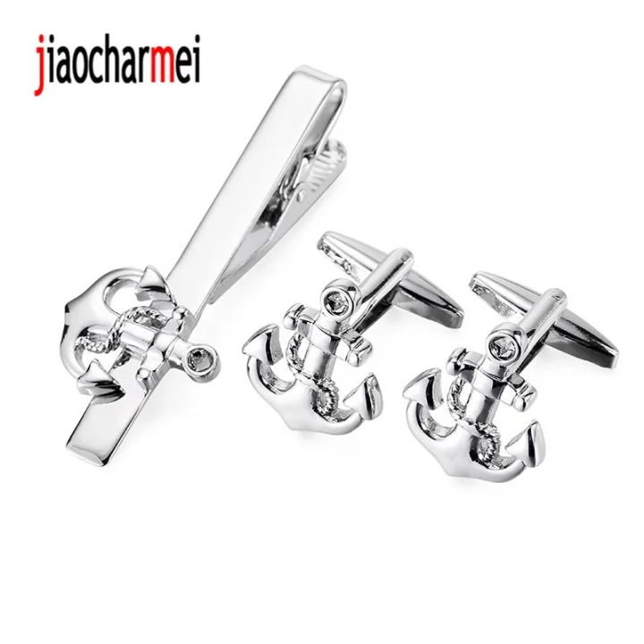 Free shipping High quality brand Cufflinks Gift Set New Fashion white tie clip anchor Cufflinks Tie Clip Mens Suit shirt tie pin