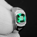 【IKE】Fashion Green Crystal Emerald Gemstones Diamonds Concise Rings for Men  White Gold Silver Color Jewelry Bague Trendy Bands. 