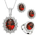 3Pcs/Set Oval Faux Gem Full Earrings Necklace Ring Lady Jewelry. 