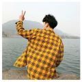 Plaid Shirt Men's Long Sleeve Hong Kong Style ins Summer Yellow Shirt Male Teenagers Korean Style Trendy Student Handsome Jacket. 