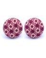 Women's Button Earings-Marroon & White Print. 