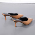 【BestGO】New Fashion 2.36 inches Brown High Heels Mules Sandals Shoes for Women Ladies Stiletto Mid Heeled Sandals Woman Causal Pointed Slipper Shoes Size 34-39. 