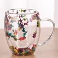 2PCS Fillings Dry Flowers Double Wall Glass Cup Tea Coffee Insulated Mug with Handle Heat Resistant Hot Cold Beverage Tea Coffee Insulated Mug. 