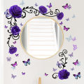 1pc Purple Rose Flowers Butterfly Bedroom Living Room TV Background Home Decor Wall Sticker Sticker. 