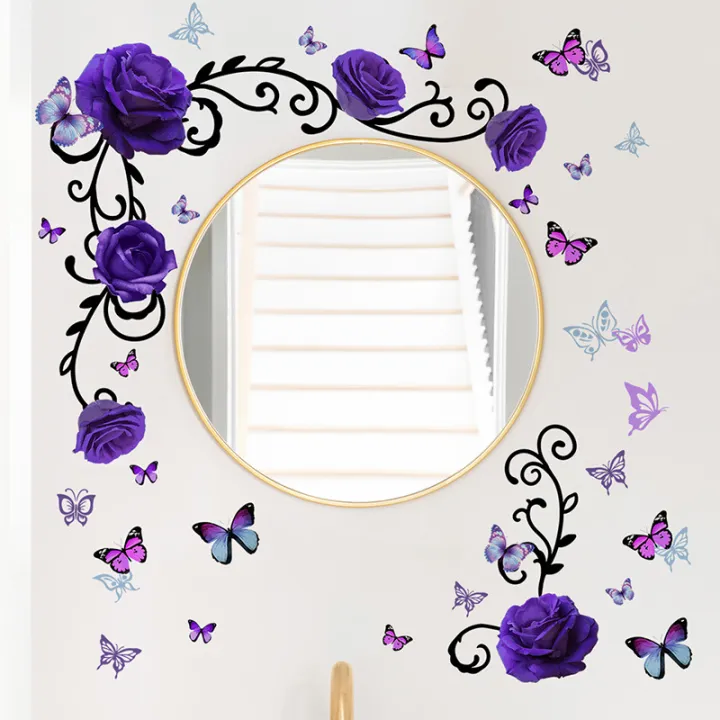 1pc%20Purple%20Rose%20Flowers%20Butterfly%20Bedroom%20Living%20Room%20TV%20Background%20Home%20Decor%20Wall%20Sticker%20Sticker%20-%20Image%205