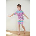 Yfashion 2pcs Girls Unicorn Swimsuit Cartoon Printing One Piece Short Sleeve Swimsuit Swimming Cap color. 