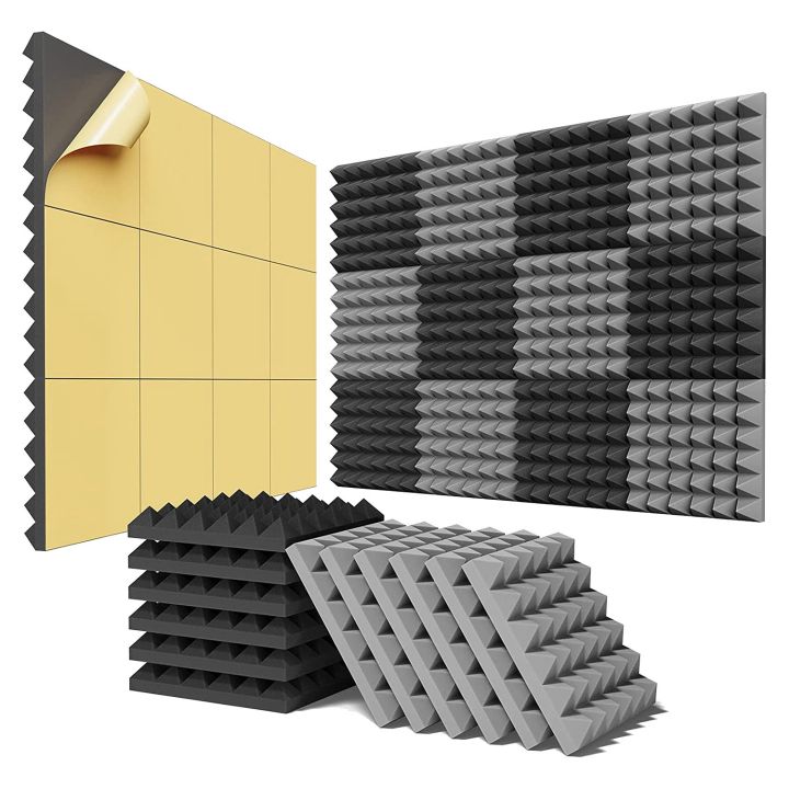 12 Pack Self-Adhesive Sound Proof Foam Panels 2 x 12 x 12 inch Acoustic ...