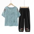 Old Man Short Sleeve Suit Clothes Old Lady Women's Summer Clothes Mother 60-70 Middle-Aged and Elderly Grandma Pure Cotton and Linen. 