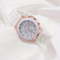 【Good selling】1PC casual round pointer quartz watch cool fashion analog silicone wristwatch & 5PCs butterfly jewelry set, gift for women. 