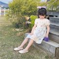 2024 New Floral Girls Dress Summer Korean Style Summer Western Style Children Bubble Princess Skirt. 