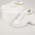 【FOOT SOFA】Women's New Sneakers Autumn Fashion Low Top Ladies Casual Shoes With Chain Female Round Toe Non-Slip Comfy Sport Flats. 