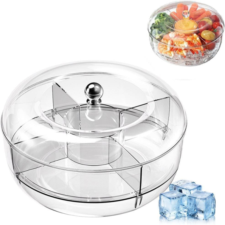 Chilled Veggie Fruit Tray Platter Divided Rotating Serving Tray with ...