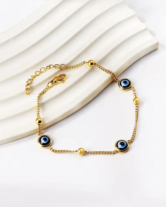 18k Gold Plated Stainless Steel Minimalist Steel ball Evil Eye Bracelet