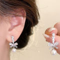 Exquisite Bow Pearl Drop Dangle Earrings For Women Bling Zircon Bowknot Stud Earrings Girl Wedding Party Sweet Jewelry. 