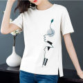 IELGY Short-sleeved t-shirt women loose literary print t-shirt. 