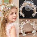 Elegant Girls Bridal Headband Imitated Pearl Hair Headdress Flower Wreath Bride Garland Head Hoop Wedding Headbands Hair Jewelry. 