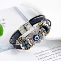 Turkish Lucky Evil Eye Bracelet for Men Jewelry Accessories Handmade Multilayer Beaded Black Punk Leather Bracelets for Women ANLAN. 