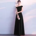 2024 New Bridal Toast Clothing Summer Noble Elegant Slant Shoulder Red, Long Slim Fit Wedding Dress Women. 