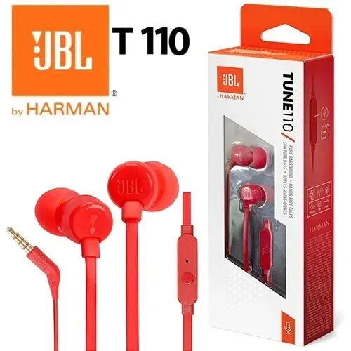 Jbl T110 Ear Phone Red With Mic JBL TUNE 110 Wired Earphones T110