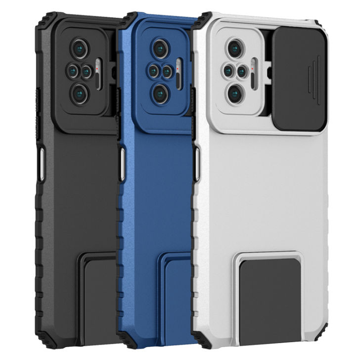 For Xiaomi Redmi Note 10 Pro Phone Case Hard Sliding Lens Protect Kickstand Back Cover