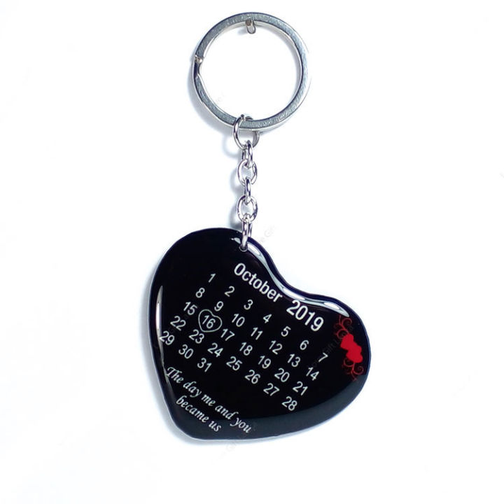 Anniversary Keychain Calendar Love Keychain Love Date Heart Shape