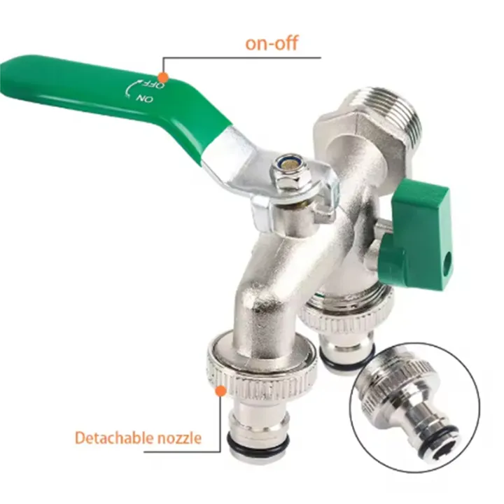 Double%20Nipple%20Alloy%20Garden%20Faucet%20Replacement%20Adapter%20Dual%20Control%20Water%20Discharge%20Faucet%20with%20Handle%20/Off%20Turn%20Green%20-%20Image%205