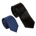 2 Pcs Casual Necktie Polyester Narrow Neck Tie Skinny Solid Dark Thin Necktie, Black & Blue. 