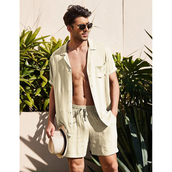 Men%20Linen%20Shirt%20Shorts%20Set%20Summer%20Loose%20Casual%20Short%20Sleeve%20Lapel%20Cardigan%20Tops%20Shorts%20Suit%20-%20Image%205