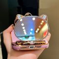 For Xiaomi Redmi A3 Back Cover with Cute Cat Makeup Mirror Bracket Luxury 6D Plating Frame Shiny Case Soft Silicone Square Stand Phone Cases for Girls. 