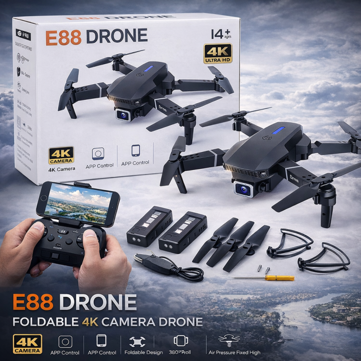 E88 Pro 4K Camera Drone with WiFi FPV | Foldable RC Drone with Dual HD ...