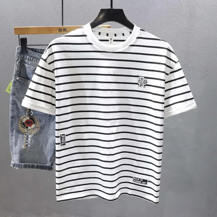 Striped%20Short-SleeveTT-shirt%20Men's2023Summer%20New%20High-End%20Men's%20Elbow-Sleeved%20Top%20T-shirt%20Fashion%20Tops%20Youth%20Men's%20Clothing%20-%20Image%203