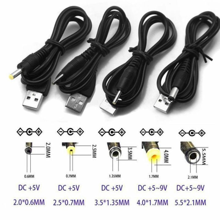 USB Connector DC 5V Charger Power Cable Adapter Cord A Male 2.0-5.5mm to 0.6-2.5MM