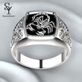 Sunny Creative Alloy Scorpio Relief Men Ring Silver Wedding Band Jewelry Accessory for Anniversary. 