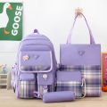 Kawaii Women's Backpack Children's School Backpack 4 Pcs Sets school bags for girls Kids Plaid design Bookbag mochilas Backpack. 