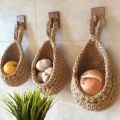 Jute Potato and Onion Storage Basket for Pantry Boho Kitchen Decor Bohemian Hanging Fruit Baskets for Kitchen. 
