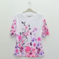 Women O-Neck, Half Sleeve Summer Graphic Tee Polyester T-Shirt Elegant Casual Loose Fit Office Wear Ribbed Fashion Tee Shirt Blouse Ladies Simple Tops Colors In White Mixed Color Flower Butterfly Design S, M, L Xl Size. 