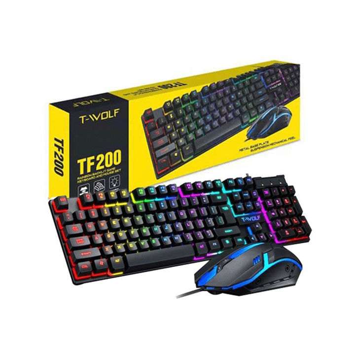 T-Wolf TF-200 USB Wired Gaming Keyboard & Mouse Standard 104 Keys Ergonomic Multimedia Keyboard Rainbow LED Backlight RGB for PC Computer Desktop Laptop Keyboard and Mouse Combo TF200