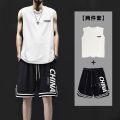 Summer Ice Silk Vest Men's Shorts Suit Waistcoat Quick-Drying Loose Large Size T T-shirt Sports Basketball Shorts Two-Piece Set. 