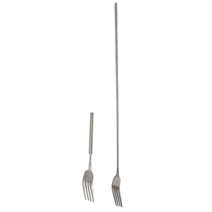 Retro Fork BBQ Telescopic Extendable Dinner Fruit Dessert Long Handle Fork Stainless Steel Cutlery Fork Tableware