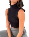 Yfashion Sleeveless Mock Turtleneck Tank Top For Women Y2K Ribbed Knit Slim Fit Solid High Neck Cropped Cami Top. 