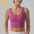 Solid Color Sports Bra Stylish Shockproof Yoga Vest Bra with Deep V Back Design Perfect for Running Fitness Buyers' Favorite Yoga Vest Bra with Fixed Breast Pads. 