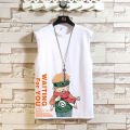 Summer New Sports Vest Men's Fashion Vest Outer WearinsLoose Waistcoat Anime Print SleevelessTT-shirt Set. 