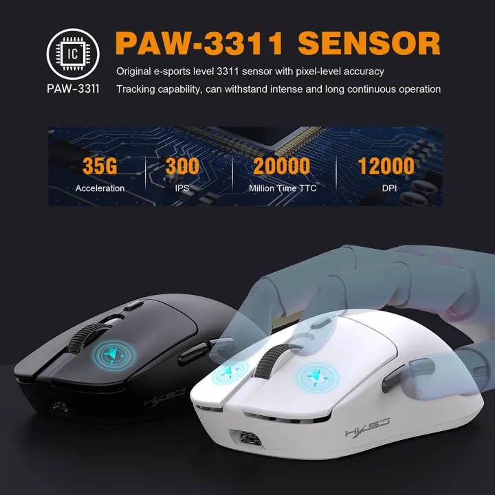 Ele Com Rinkak Computer Mouse HXSJ T68 Wir-ele-ss 2.4G B-T5.1 Wired Tri-Mode Recha-rgeable Gaming ...