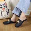 Half-Pack Slippers Women's Summer Square Toe Metal Chain Low Heel Lazy Mother Toe Cap Slippers Women's Hole Shoes Student Outer Wear. 