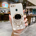 LECOMES for OPPO A12 Back Cover with Lanyard Astronaut Folding Bracket Stand Luxury 6D Plating Square Stylish Girls Phone Case Soft Silicone Mobile Cases Pouch. 